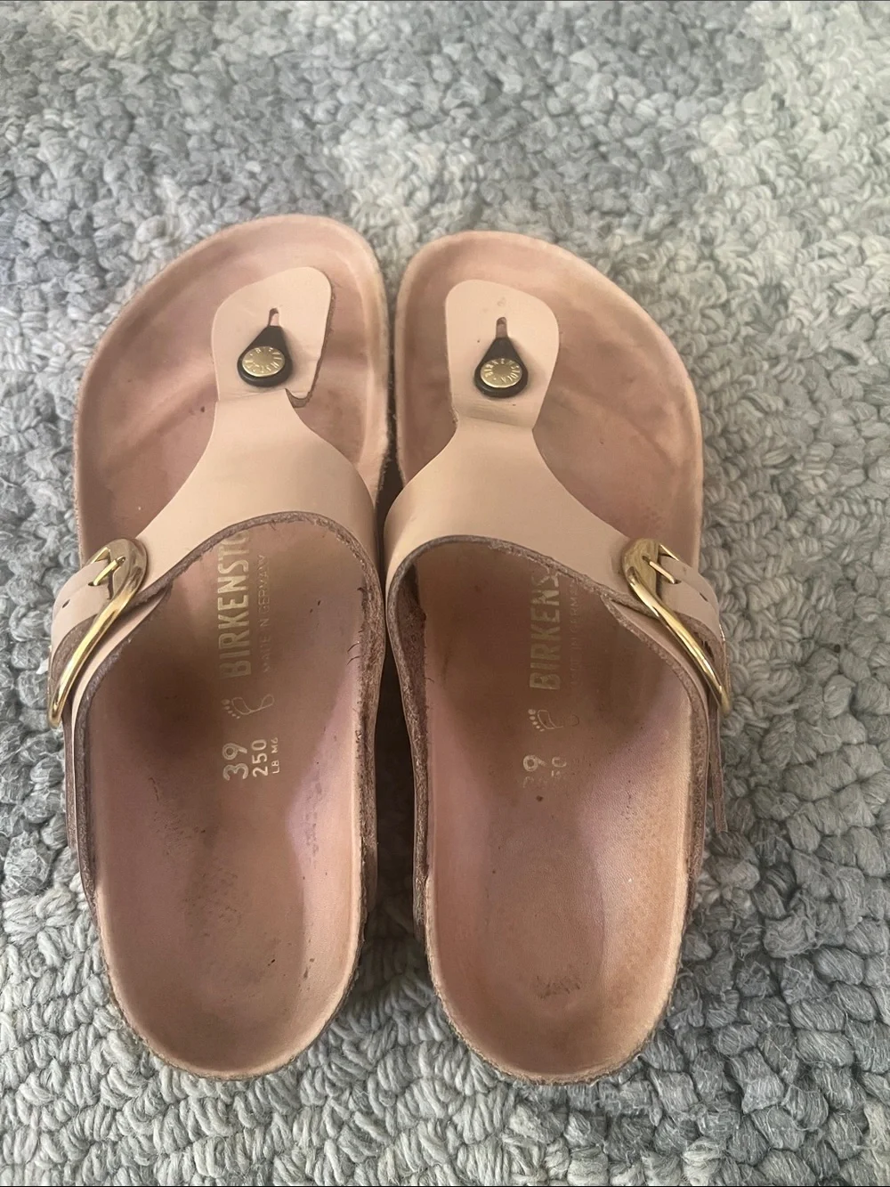 Women’s Birkenstock Big Buckle Gizeh sandal in new beige.